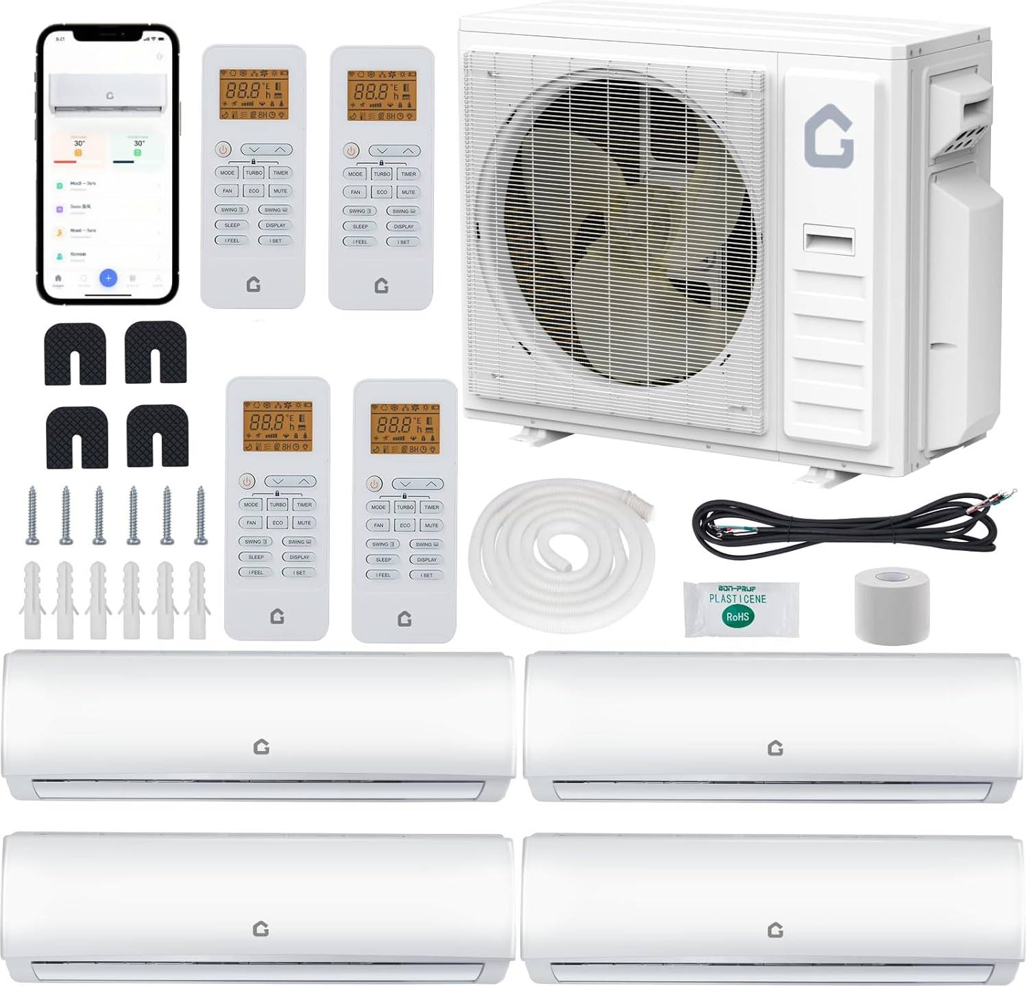 Split system air conditioner Garvee 35000 BTU Quad Zone Mini Split AC Heating System