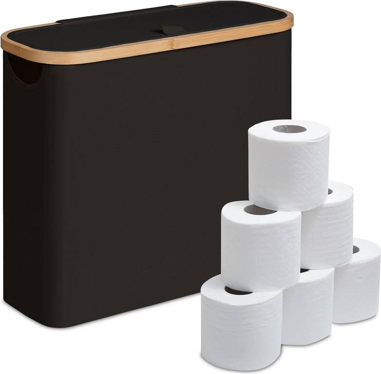 Relaxdays Toalettpappersförvaring Svart 12 Rullar Polyester Bambu