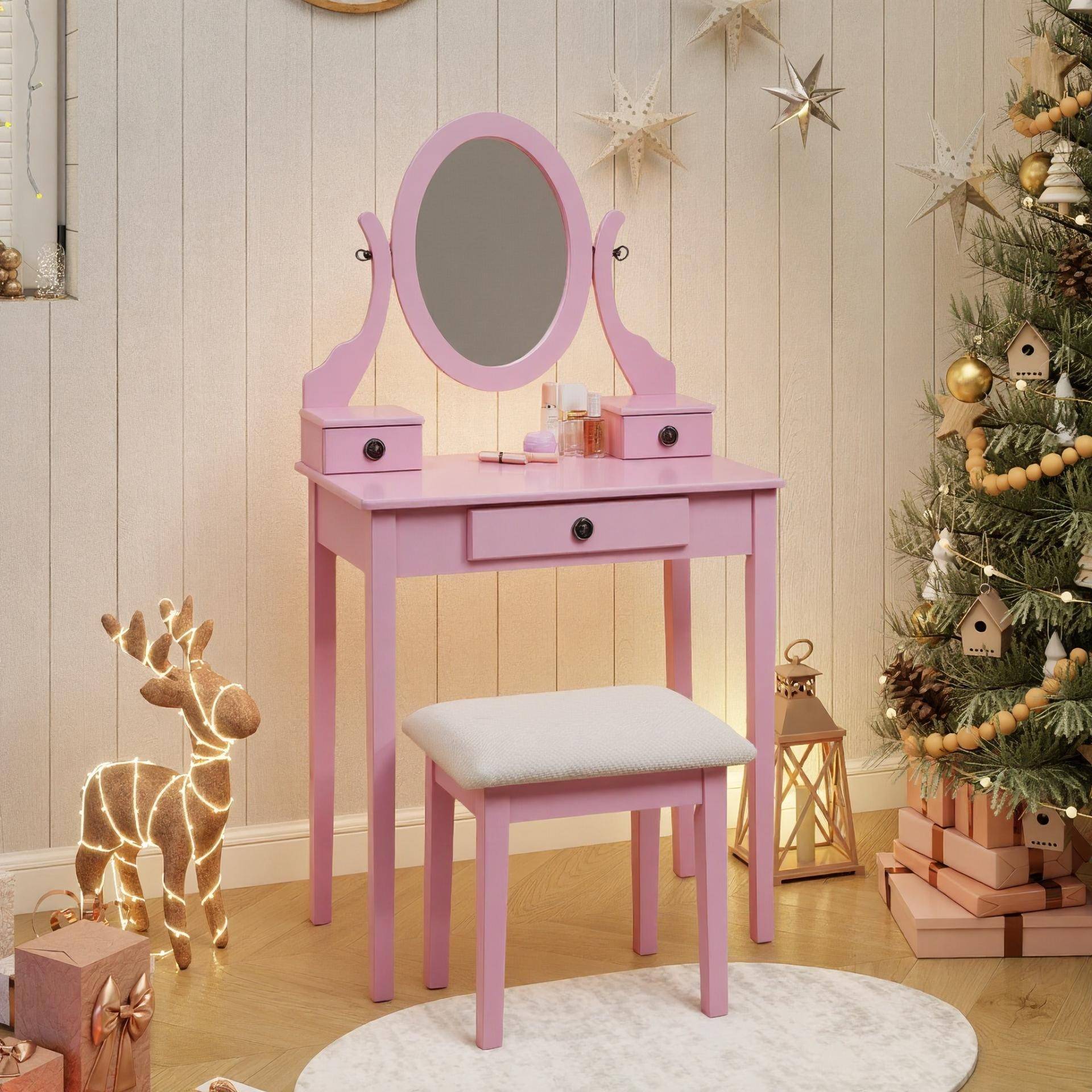 Makeup vanity stool Afoxsos Pink Makeup Vanity And Stool Set Dressing Table