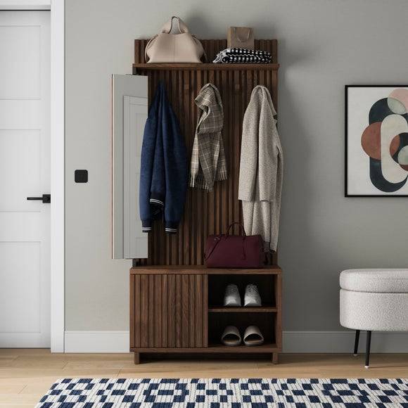 Dunelm Ria Hallway Unit with Mirror Shoe Rack