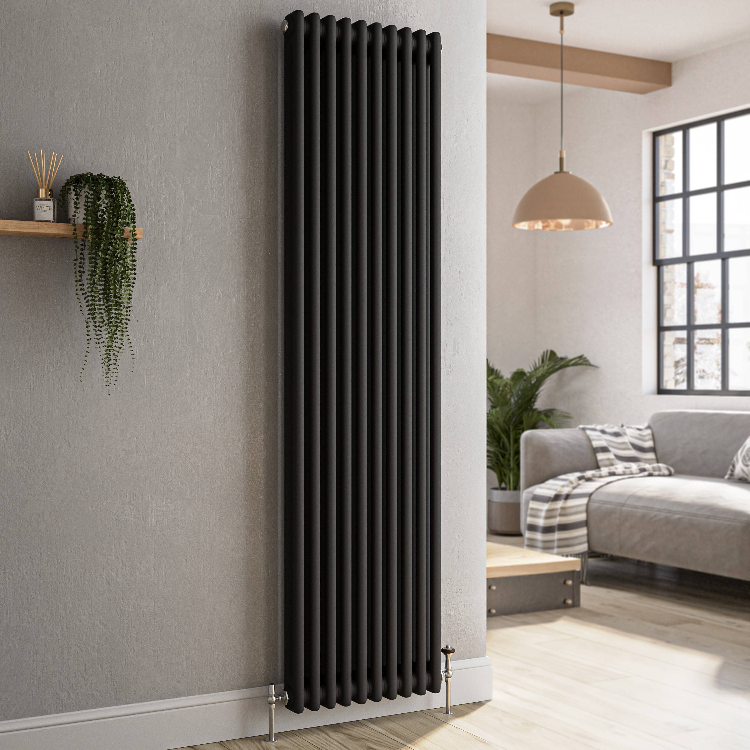 Midnight Black Vertical Double Column Radiator