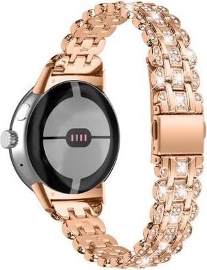 Google Pixel Watch Rhinestone Décor Metal Strap Rose Gold