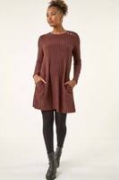 Roman Textured Ribbed Swing Dress - Chocolate