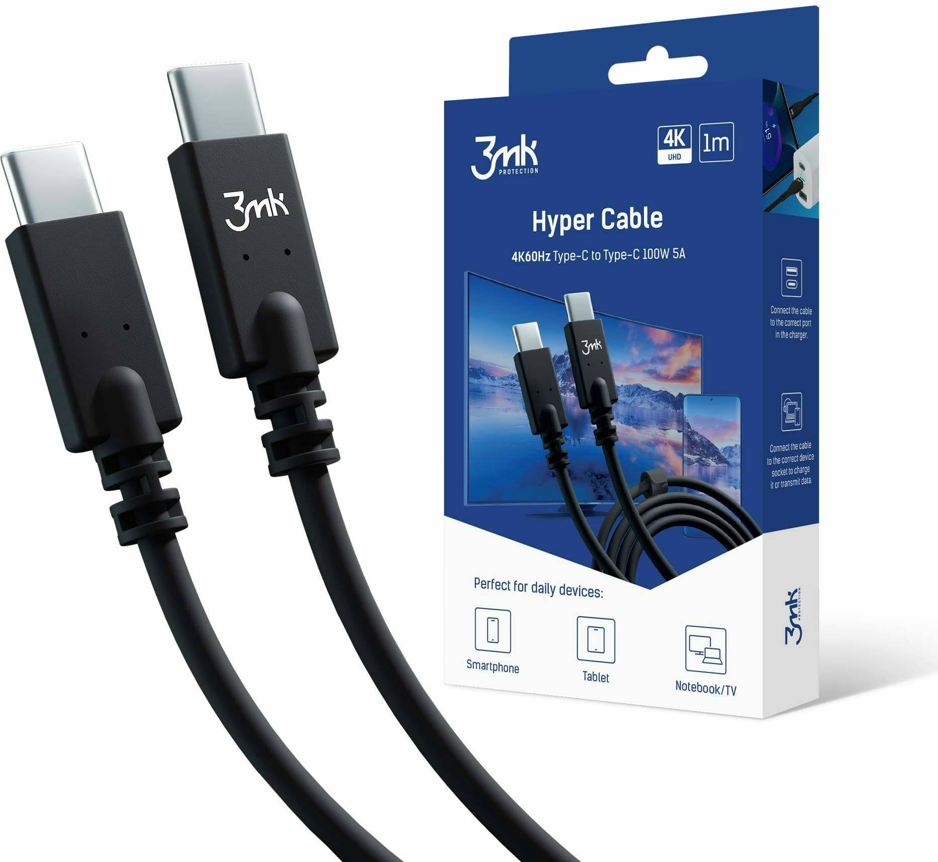 3mk USB Ladekabel Sort