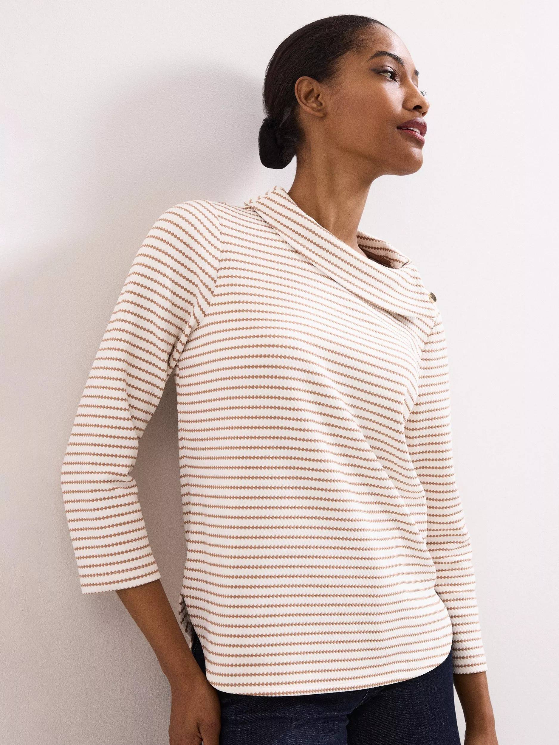 Phase Eight Remy Stripe Textured Top - Camel