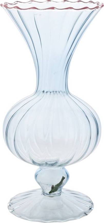 Hestia Ribbed Glass Pink Rimmed Vase