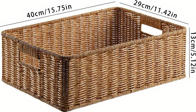 Temu Handmade Plastic Rattan Style Woven Desktop Storage Box & Basket