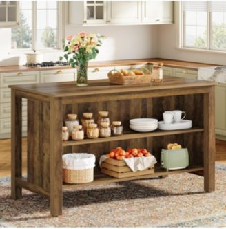 Large kitchen island with storage Tribesigns Kitchen Island With Storage Large Rustic Brown