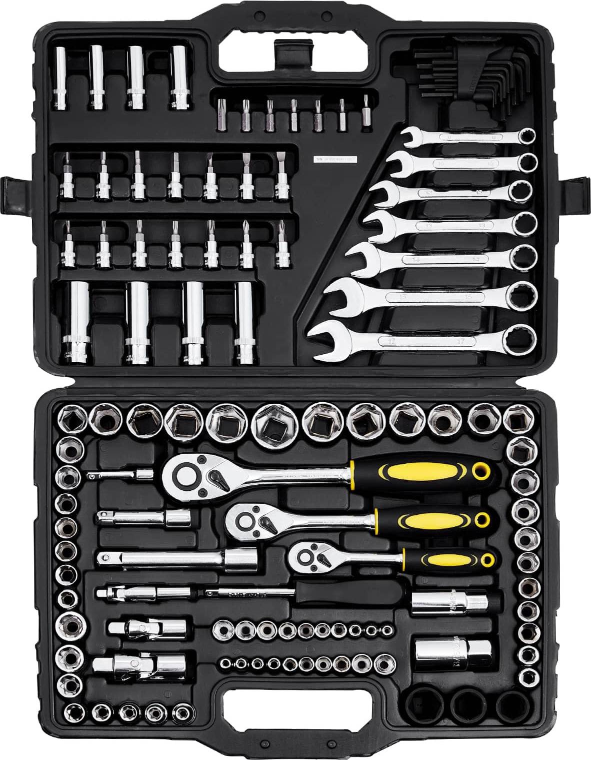 VEVOR 121-Piece Mechanic Set 1/4 Inch 3/8 Inch Drive Sockets Tool Kit