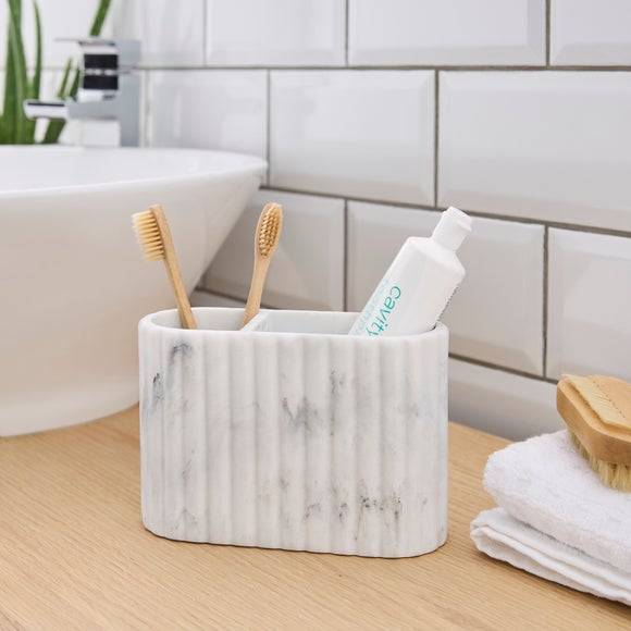 Marble bathroom accessories Dunelm Marble Effect Ribbed Resin Toothbrush Holder