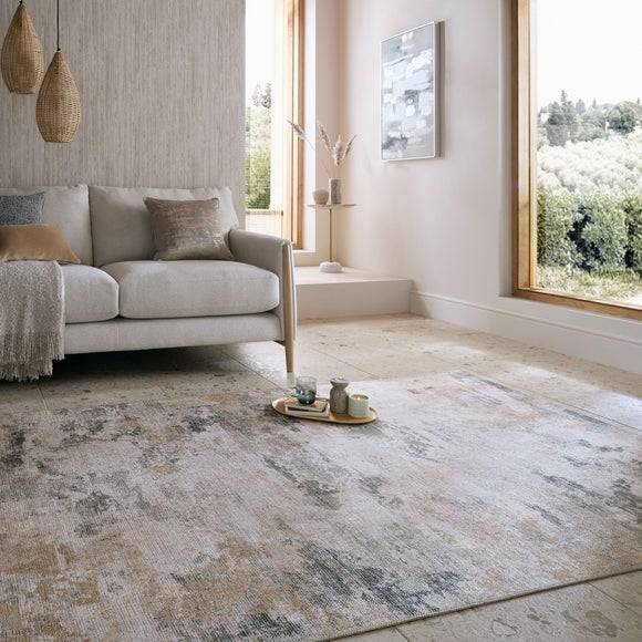 Dunelm Lila Abstract Washable Rug Natural, Beige