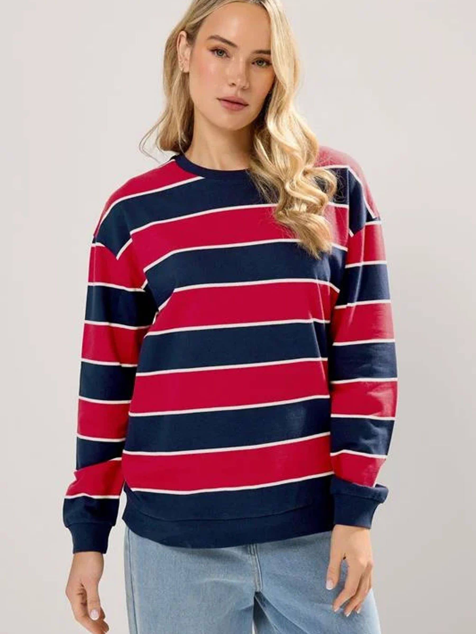 Long Tall Sally Sweat-Shirt Col Rond Rayure Blue
