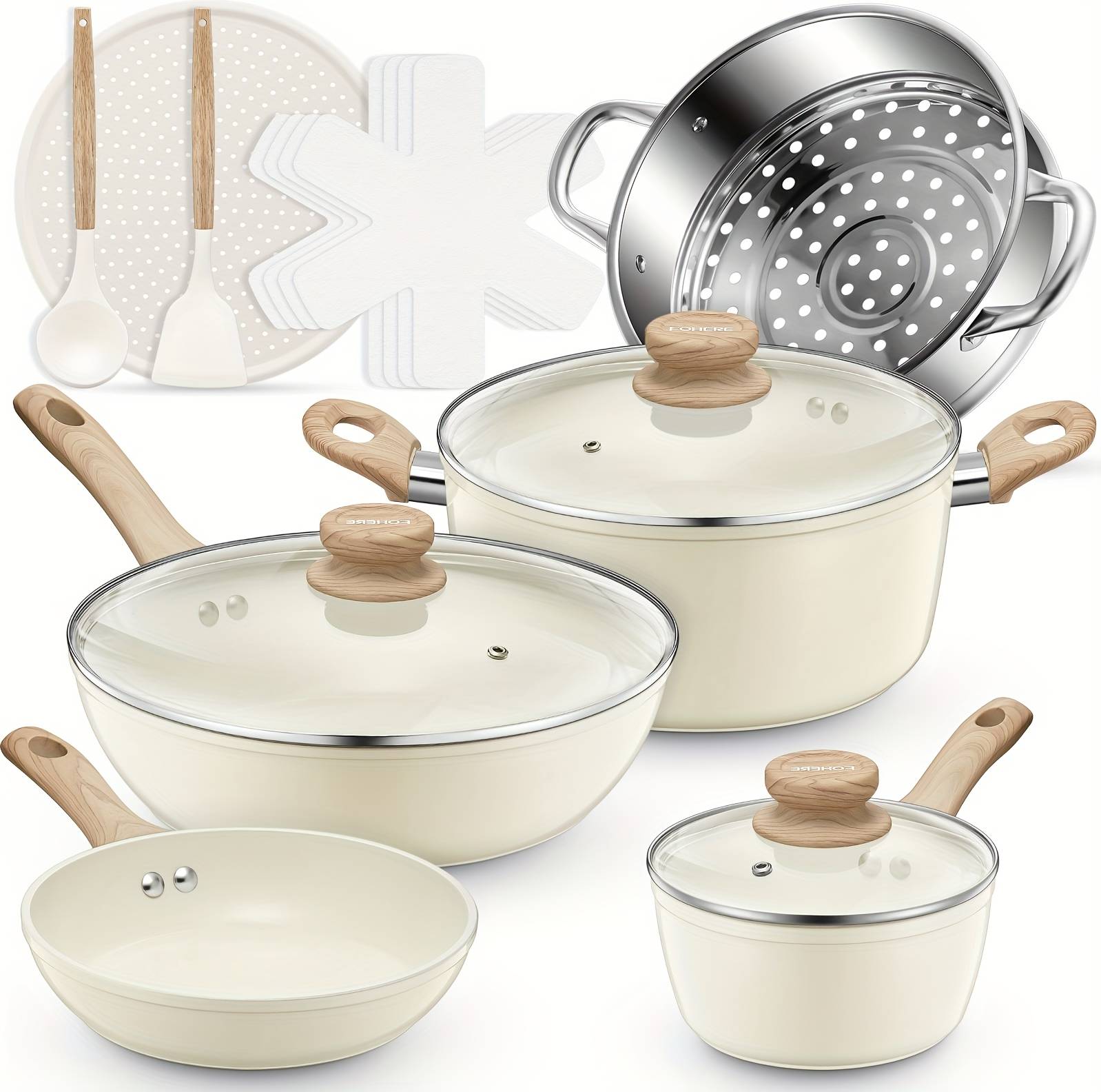 Temu 15pcs Ceramic With Induction Pans Cookware Set