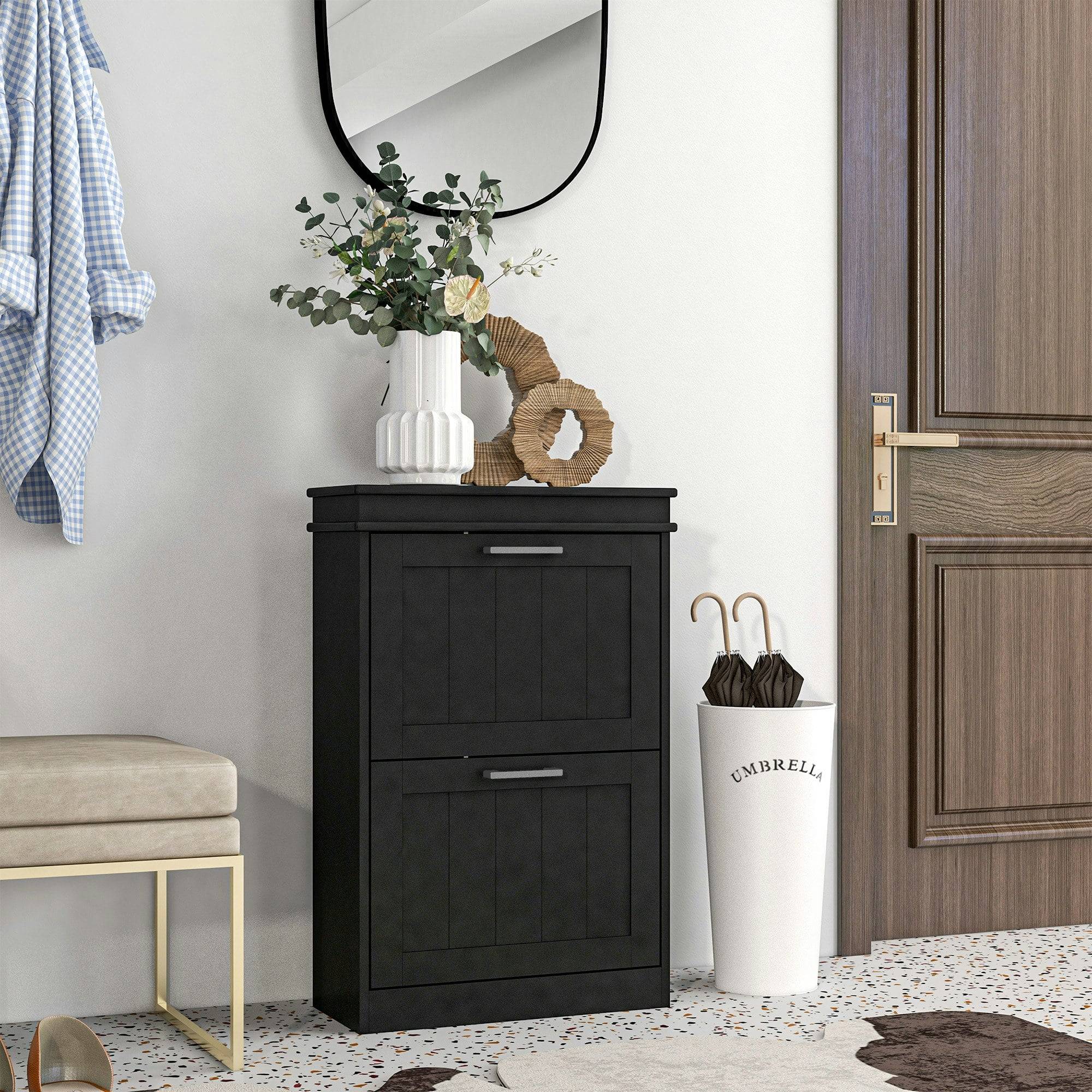 Homcom Slim Storage Cabinet With 2 Flip Drawers Shoe Rack