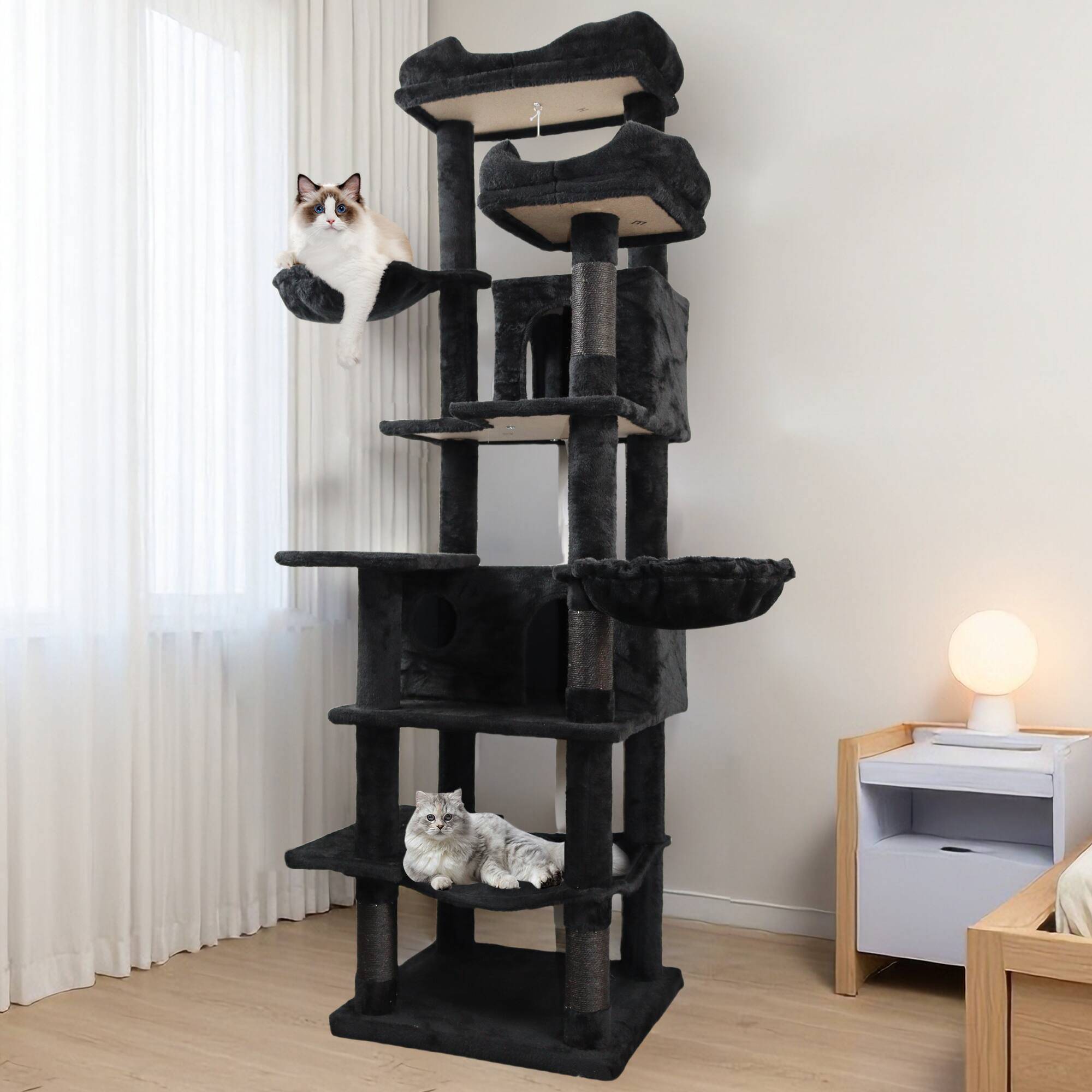 Black cat tree APRILSOUL 68 Inches Multi-Level Large Tall Cat Tree Black