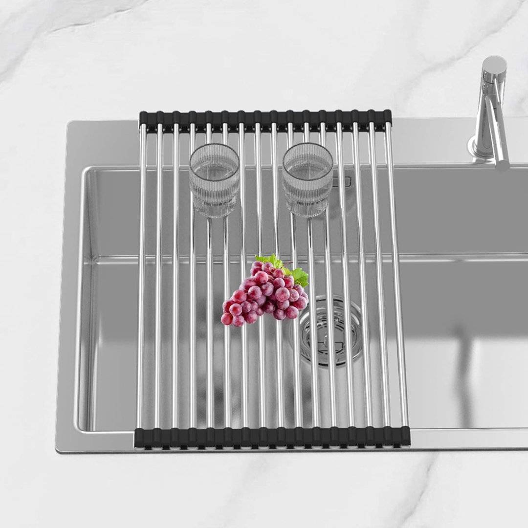 Black sink drainer Belfry Kitchen Extra Large Expandable Over-Sink Drying Rack Dish Drainer