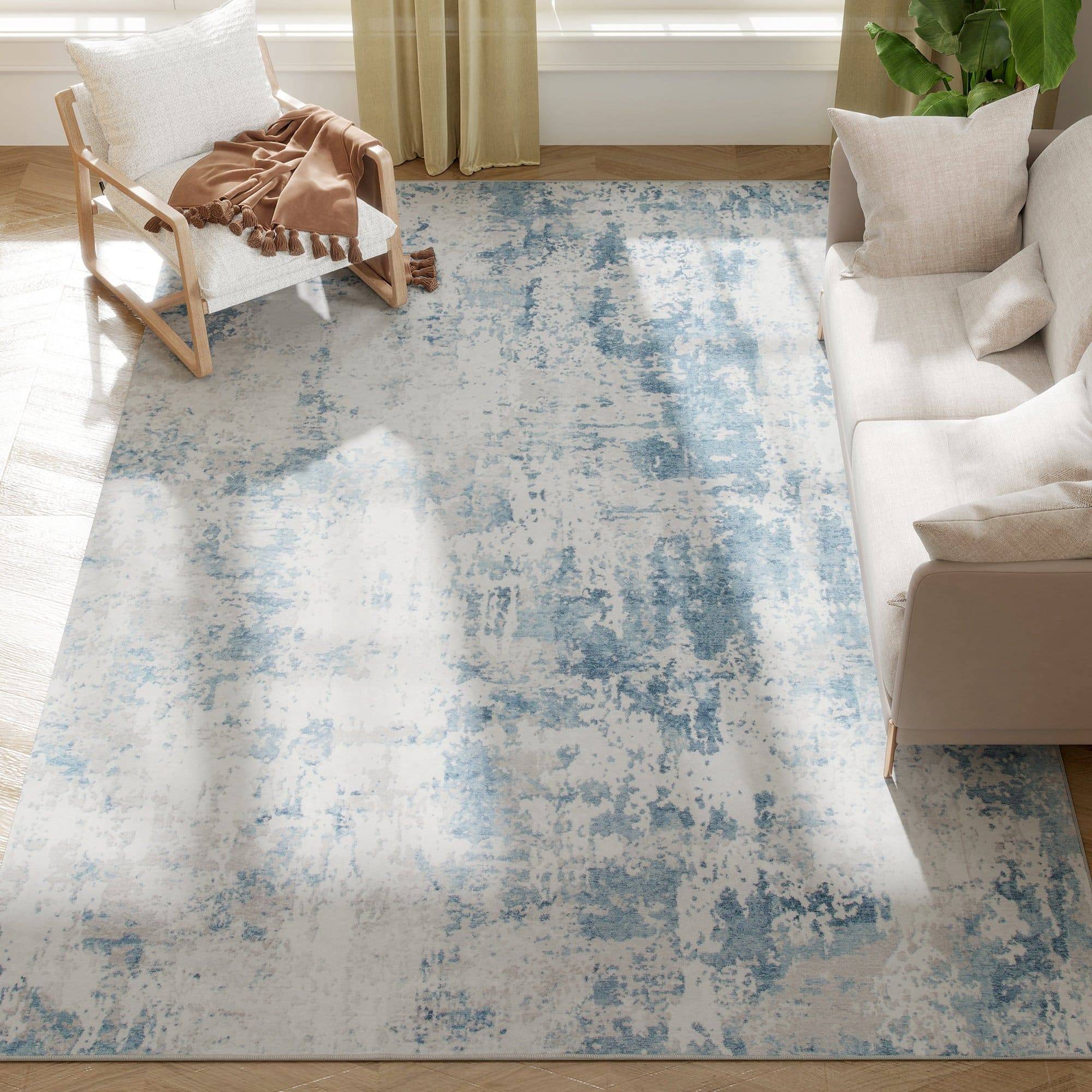 Homcom Area Rug 8x10 Machine Washable Blue