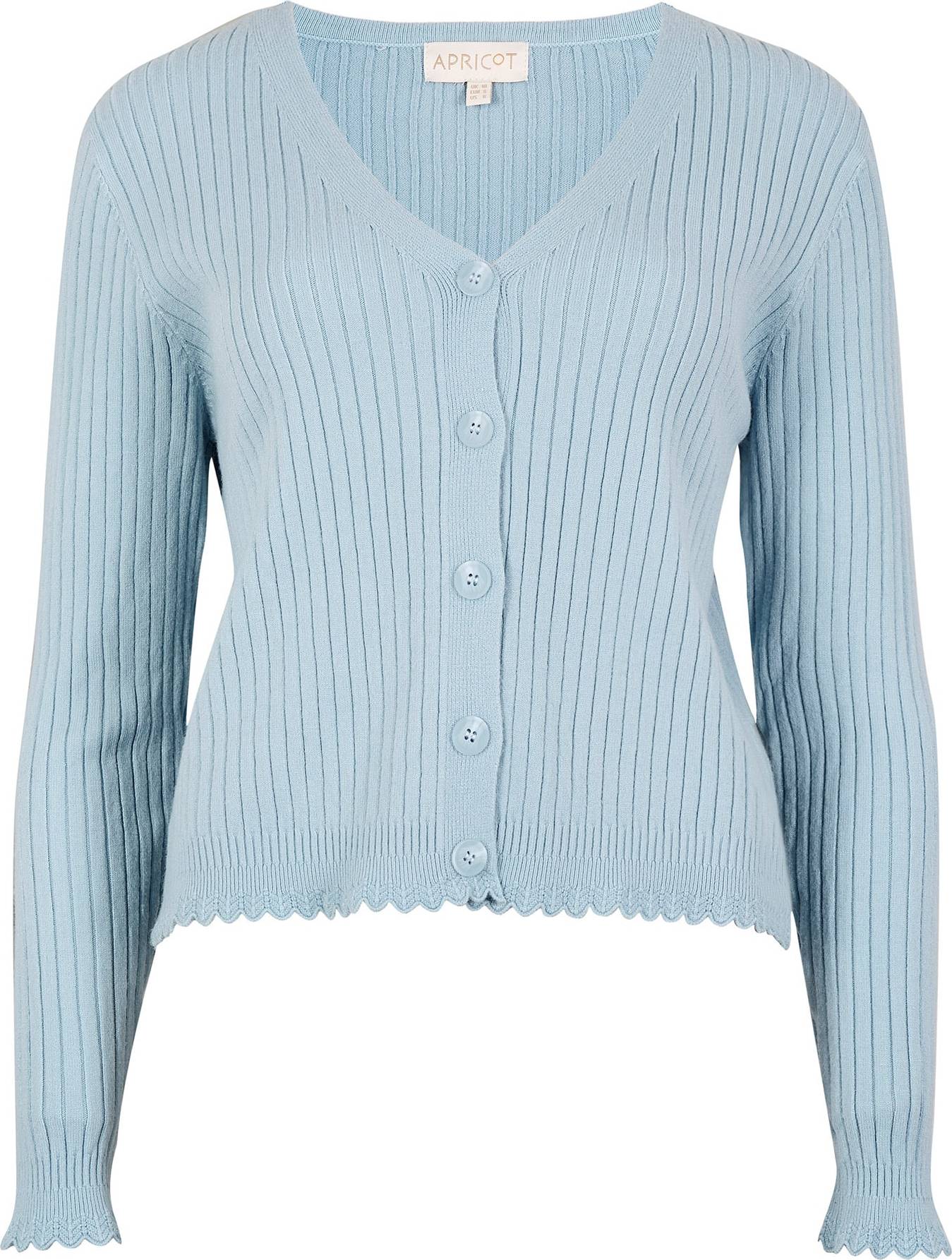 Blue Ribbed Knit Scalloped Cardigan
