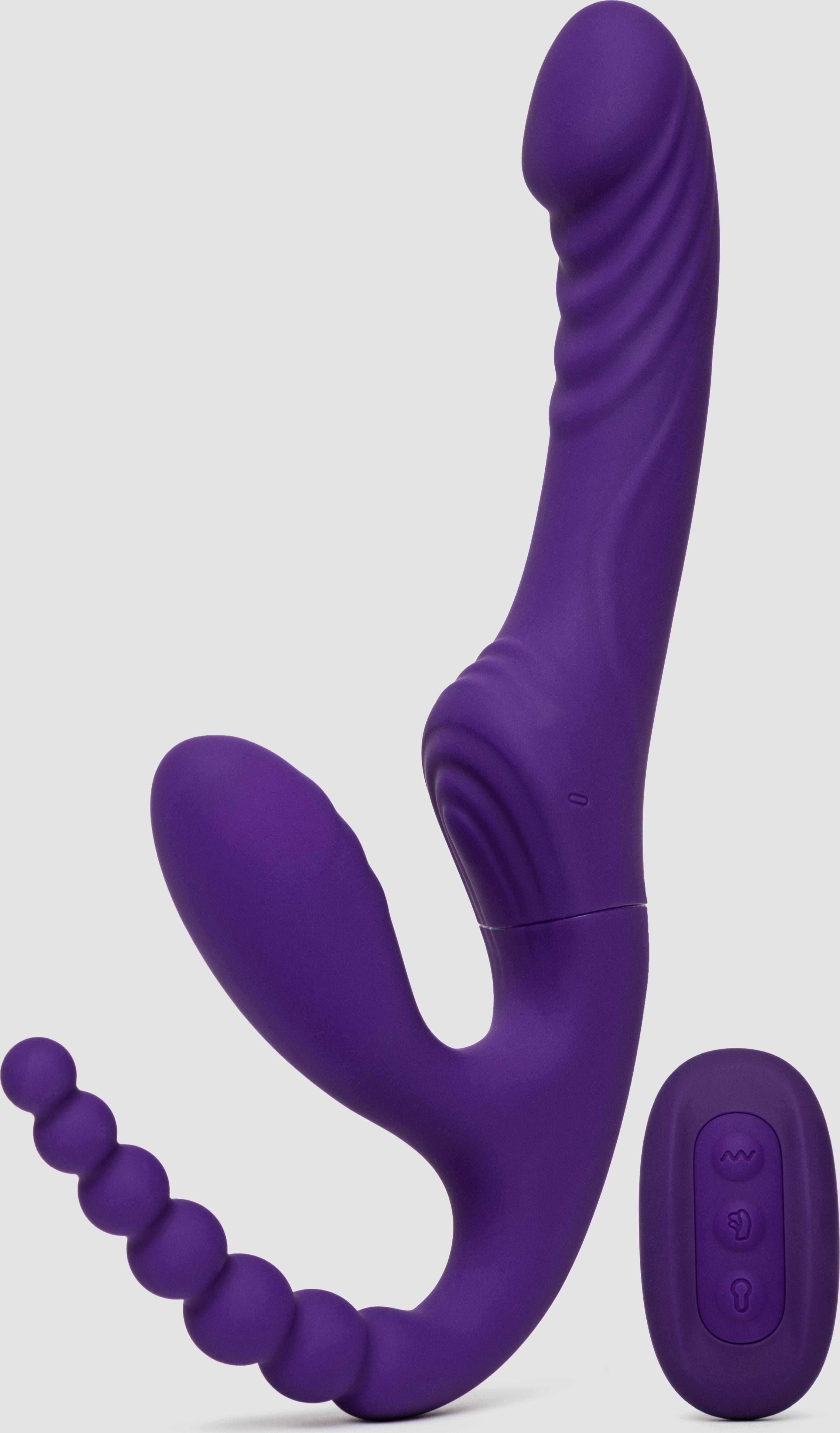 Hug It Out Triple Stimulation Inflatable Strapless Strap-On Purple