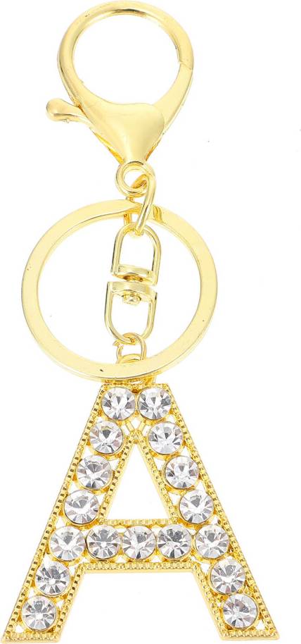 Inoomp 3Pcs Rhinestone Alphabet Keychains Letter Gold Alloy
