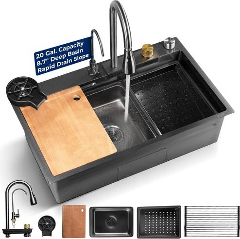 Kitchen sink drain SereneLife Stainless Steel Kitchen Sink With Drain Rack