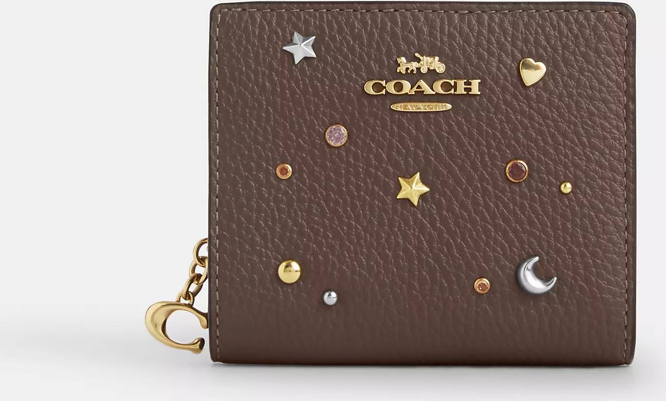 Coach mini wallet Coach Outlet Snap Wallet With Rivets Mini - Brown