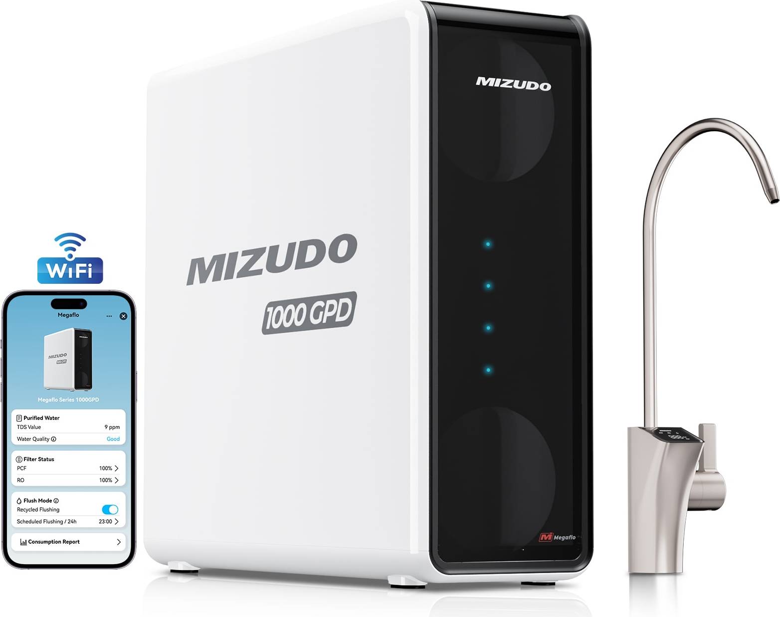 Ro water filter system Mizudo Megaflo WiFi 9-Stage Tankless Reverse Osmosis System