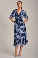 Jolie Moi Ruffle Detail Ruched Mesh Midaxi Dress - Blue