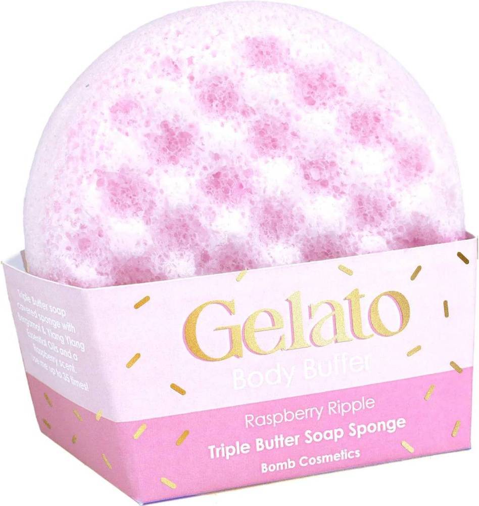 Bomb Cosmetics Gelato Buffer Soap Sponge Raspberry Ripple Pink
