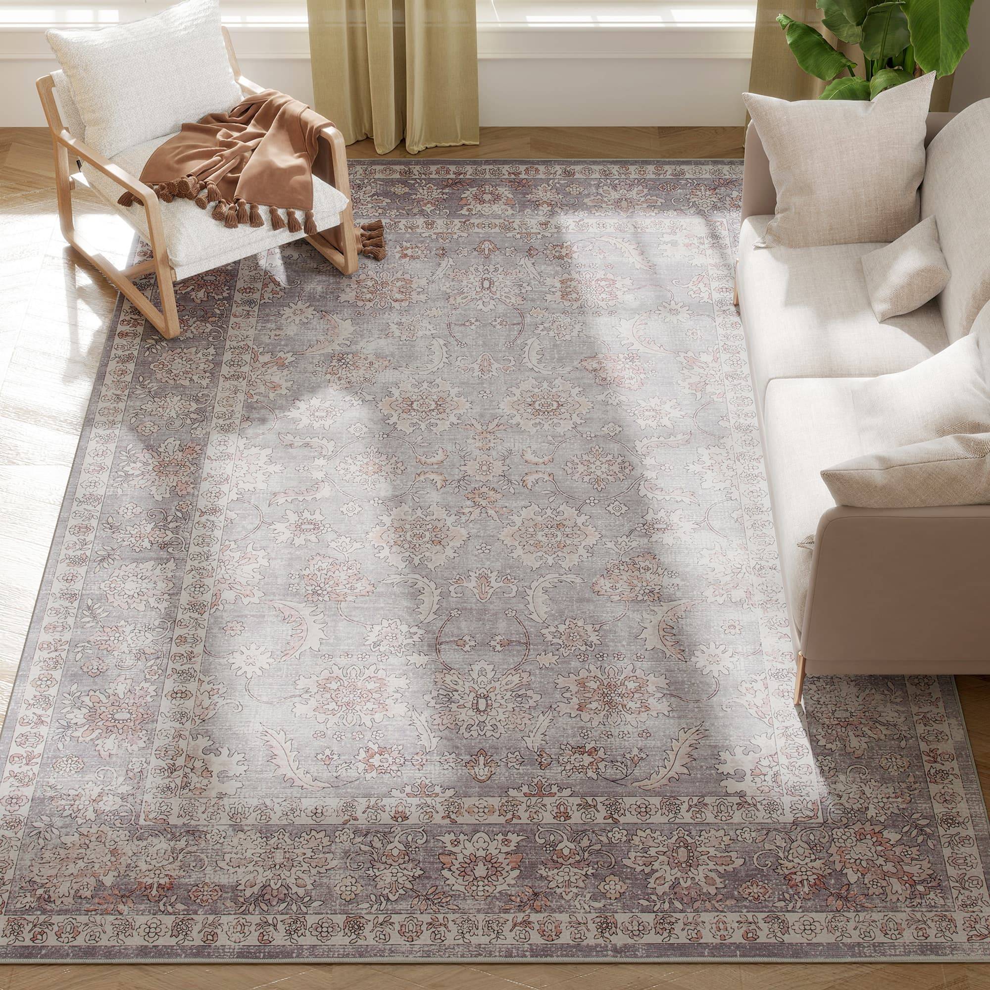 Homcom Area Rug 8x10 Machine Washable Flower Print