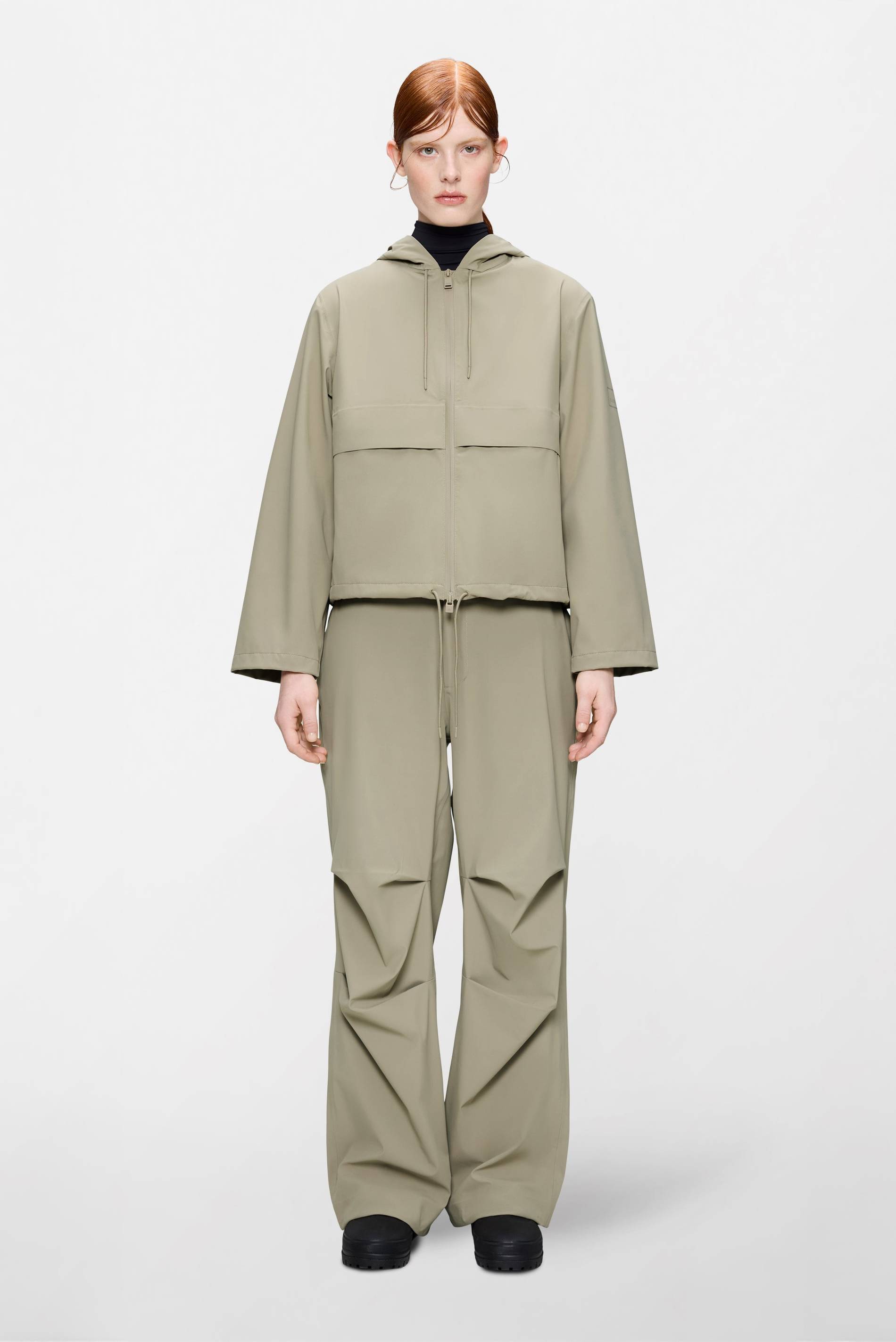 Rains Zip-Front Hooded Drawstring Jacket - Beige