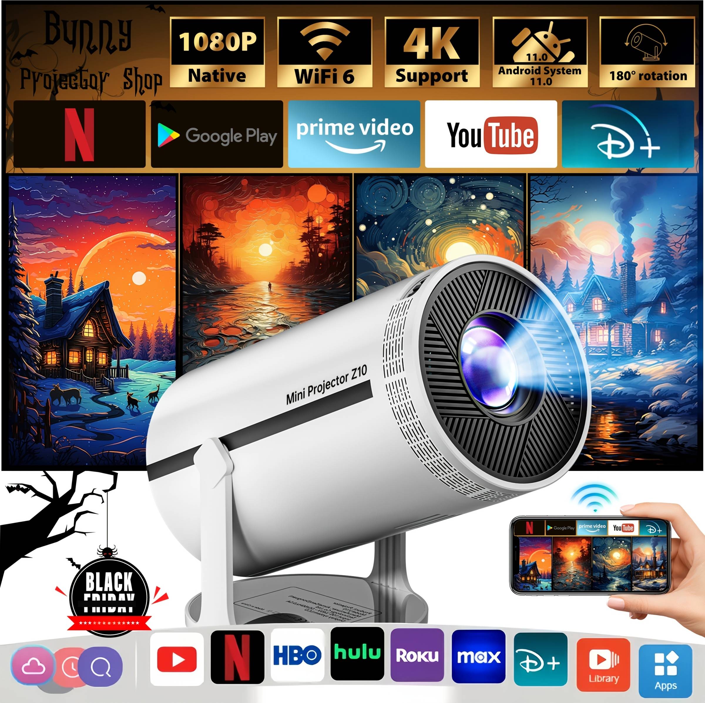 Mini projector Temu 2025 Theater Movie Mini Projector 11.0 System