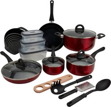 Basic Essentials 20-Piece Nonstick Aluminum with Strainer Cookware Set