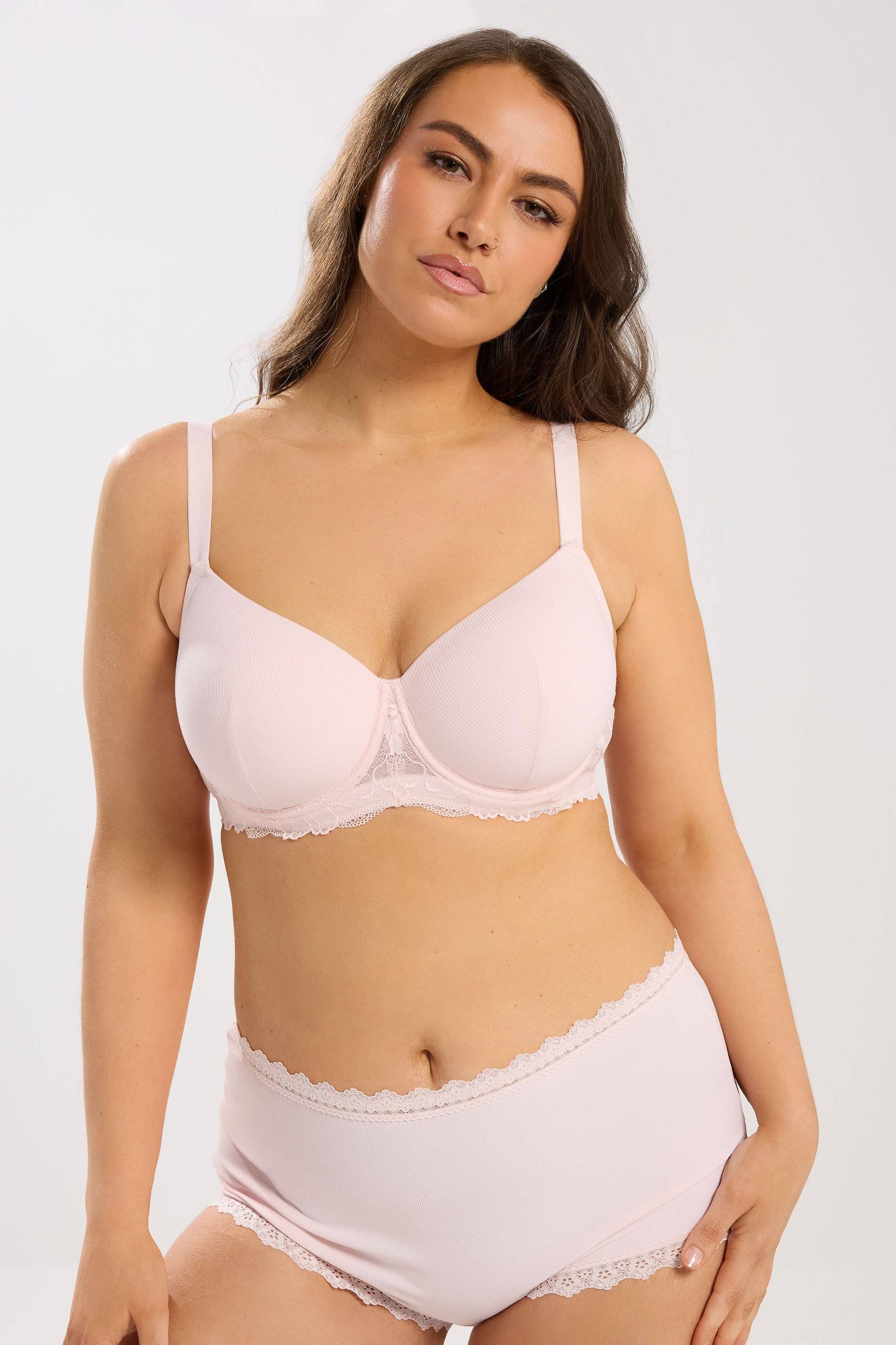 Yours Soft Touch Ribbed Underwired Bra - Light Pink
