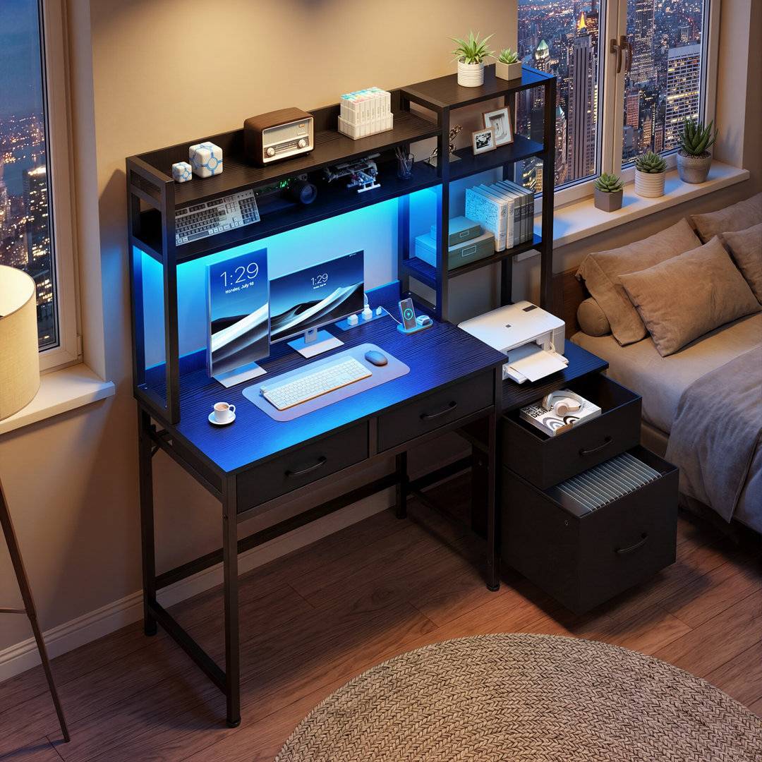 Metro Lane 4-Drawer Computer With LED Lights Writing Desk