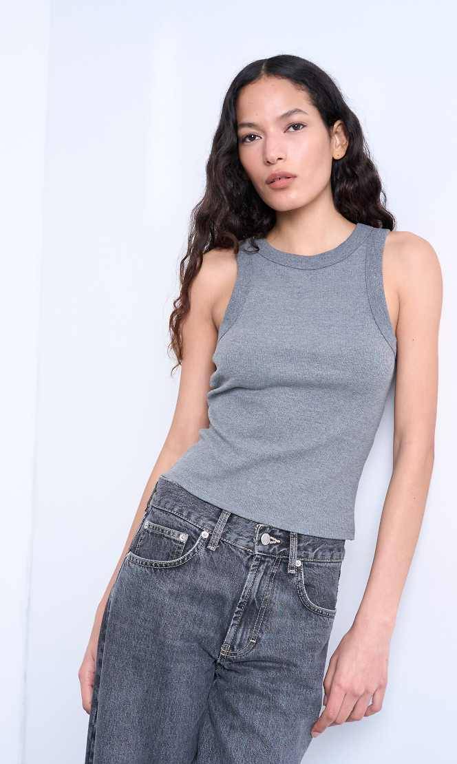 Topshop Rib Racer Vest - Grey Marl