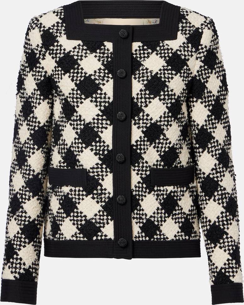 Valentino Checked Ruffled Tweed Jacket