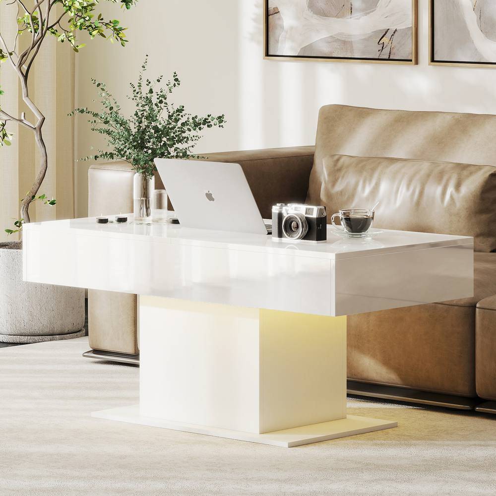 Homcom Extendable With Led Lights White Coffee Table