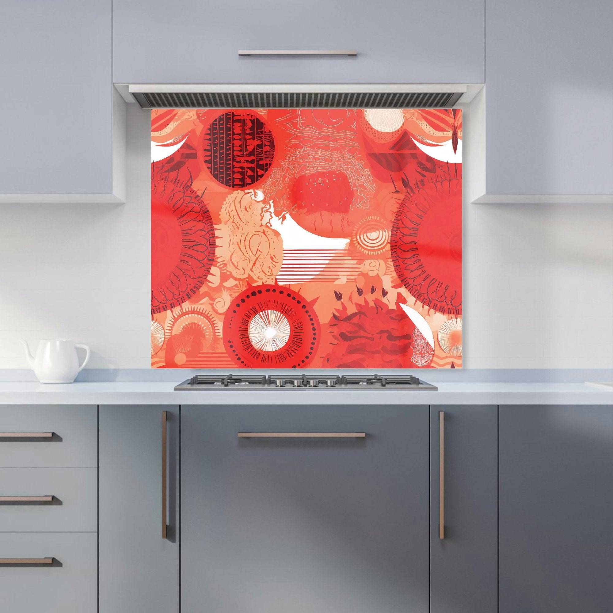Warren Reed Designer Abstract Red Kitchen Splashback 900mm x 750mm Splash Guard
