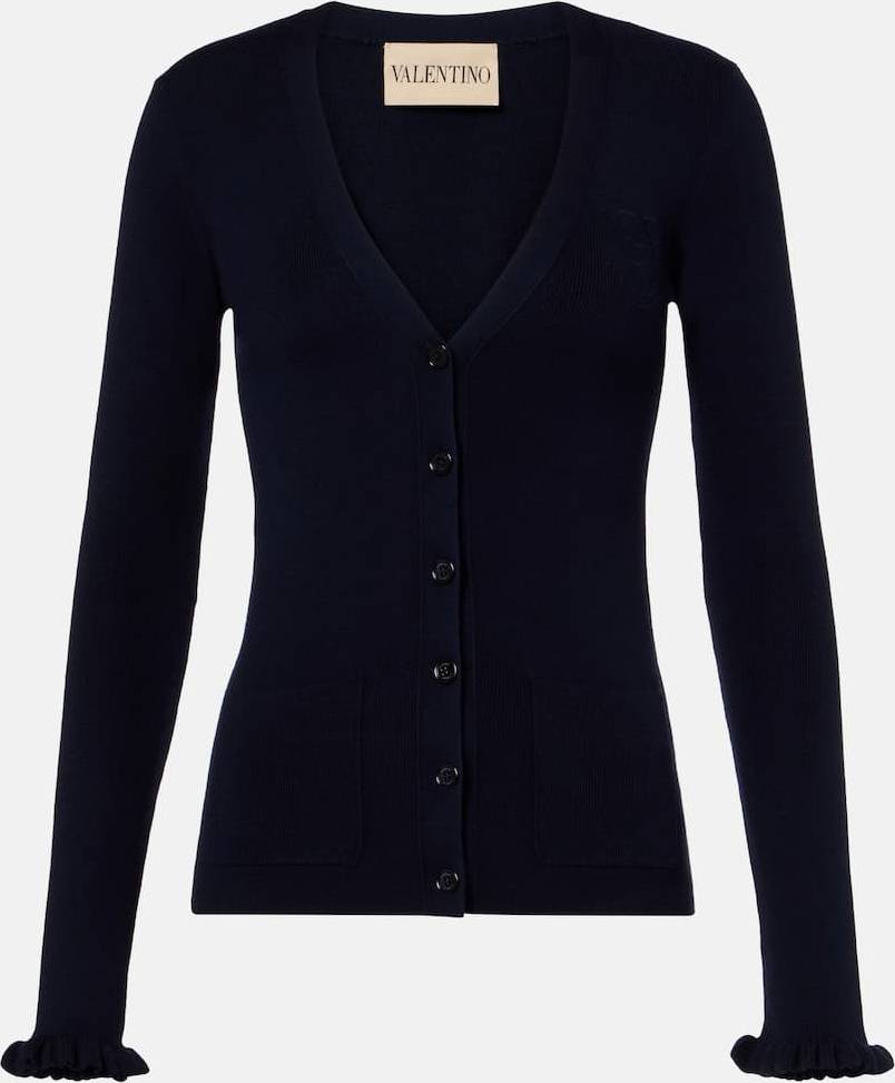 Valentino Ruffled Virgin Wool Cardigan - Blue