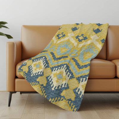 Boho throw blankets Addison Rugs Machine Washable Sherpa Boho Throw Blanket Blankets Yellow