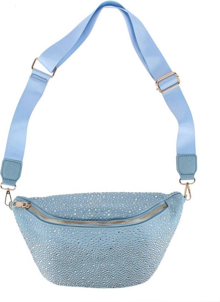 CTM Rhinestine Studded Fanny Pack - Light Blue