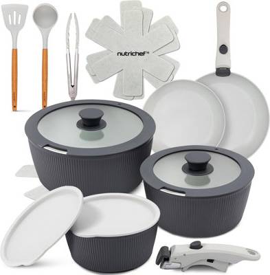 NutriChef 18-Piece Ceramic Blue Cookware Set