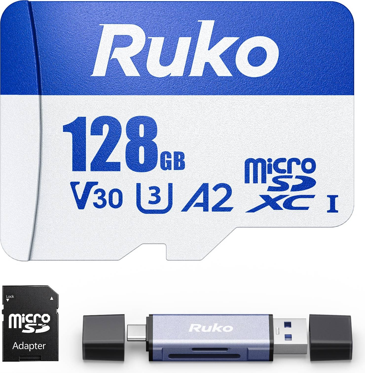 Ruko 128G Micro SD Card with Reader Adapter