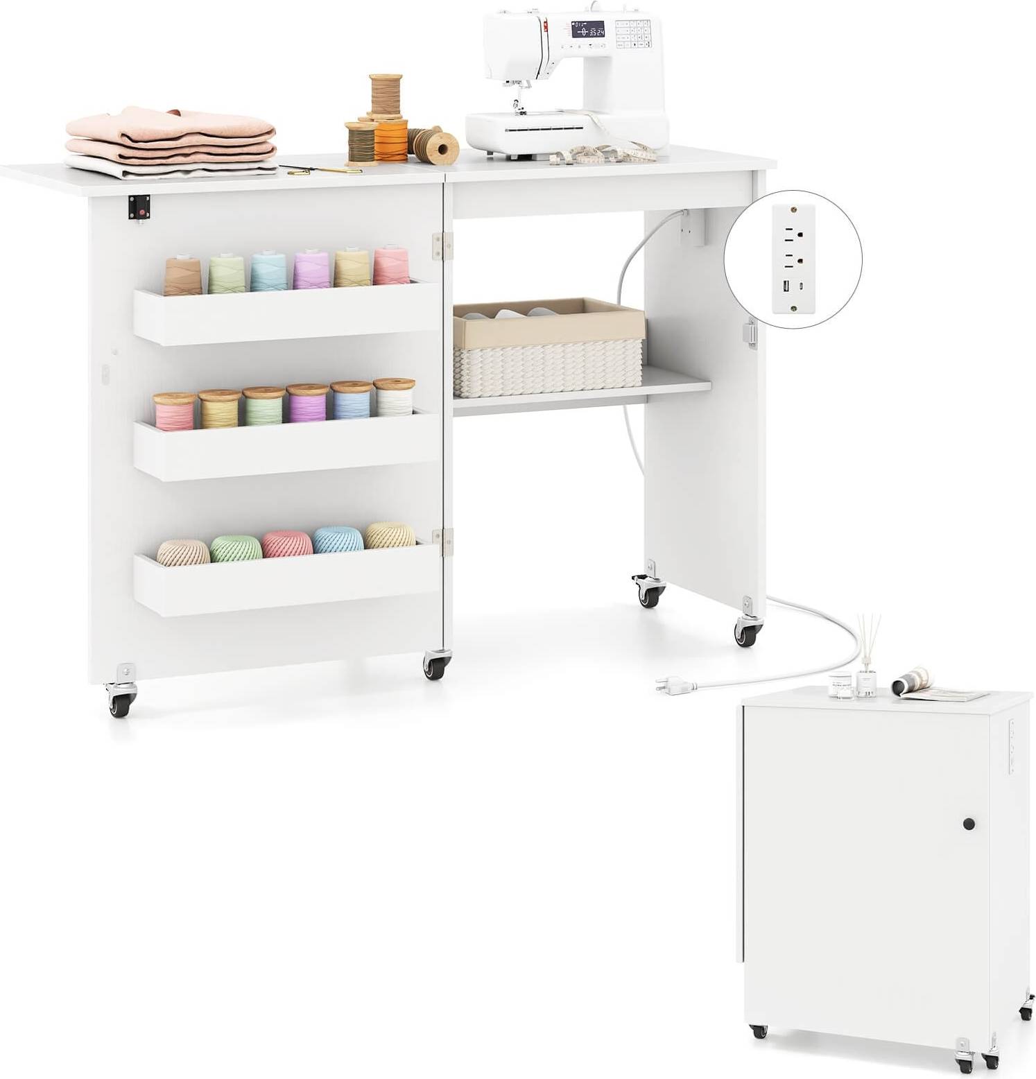 Sewing table Costway Folding Sewing Machine Table Casters Rack