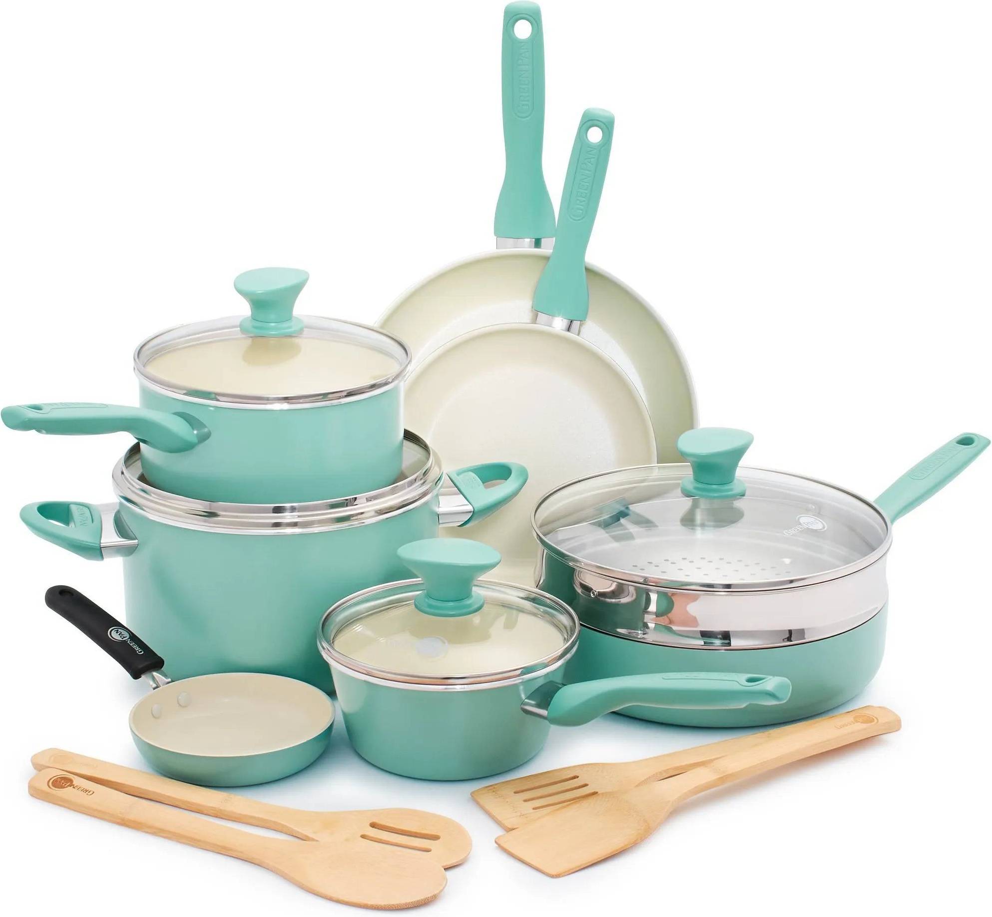 GreenPan Rio 16pc Ceramic Nonstick Turquoise Cookware Set