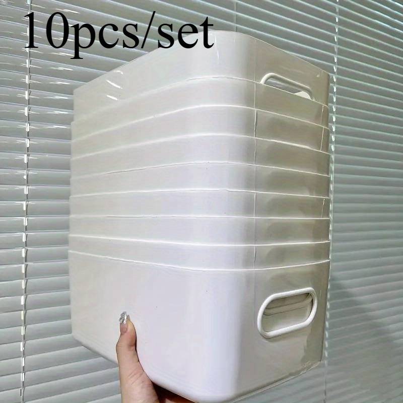 Temu 10pcs Versatile White Plastic Rectangular Storage Baskets Korg