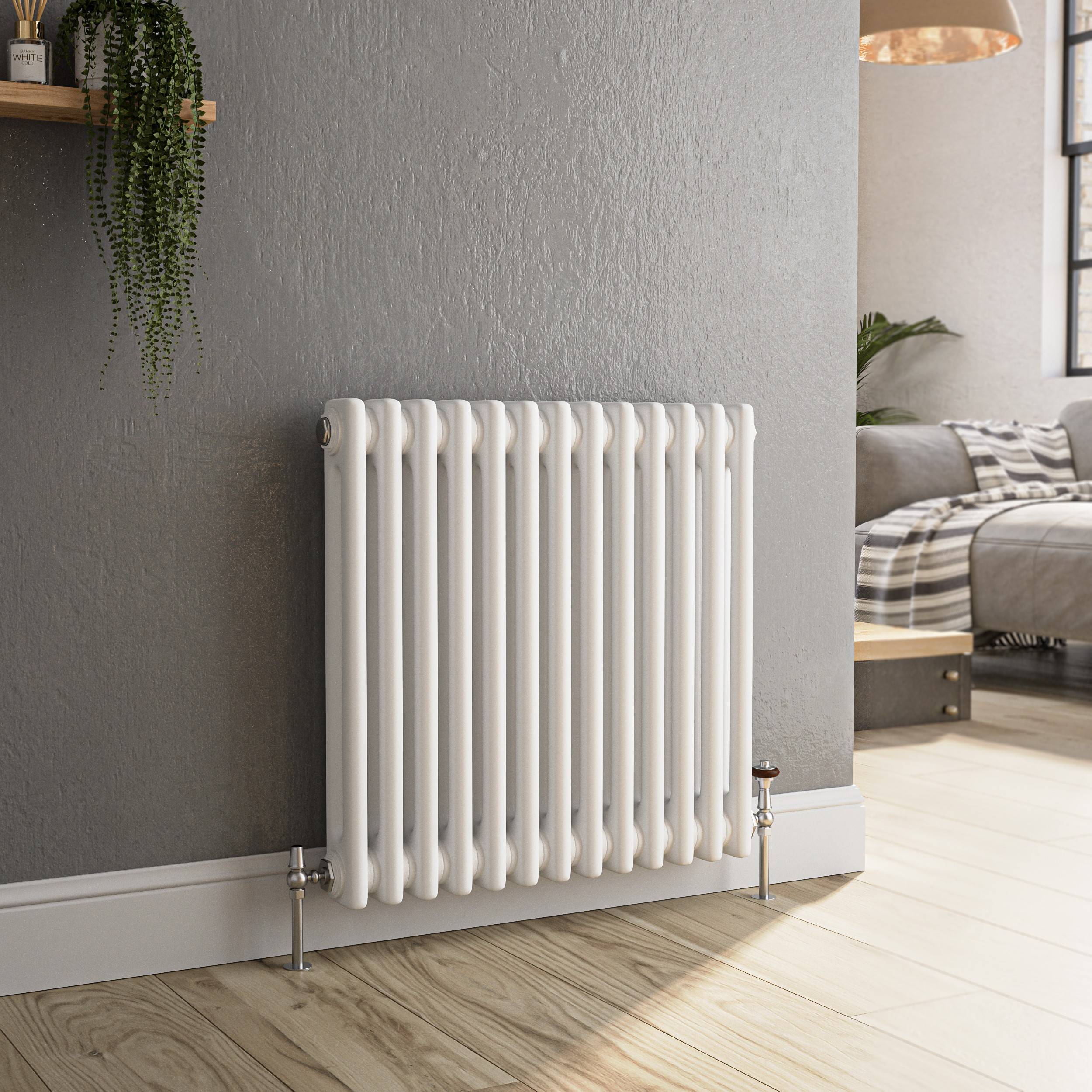 White Horizontal Double Column Traditional Radiator 600x605mm