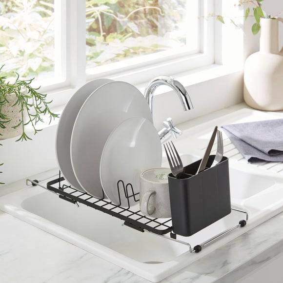 Black sink drainer Dunelm Over Sink Compact Rack Dish Drainer