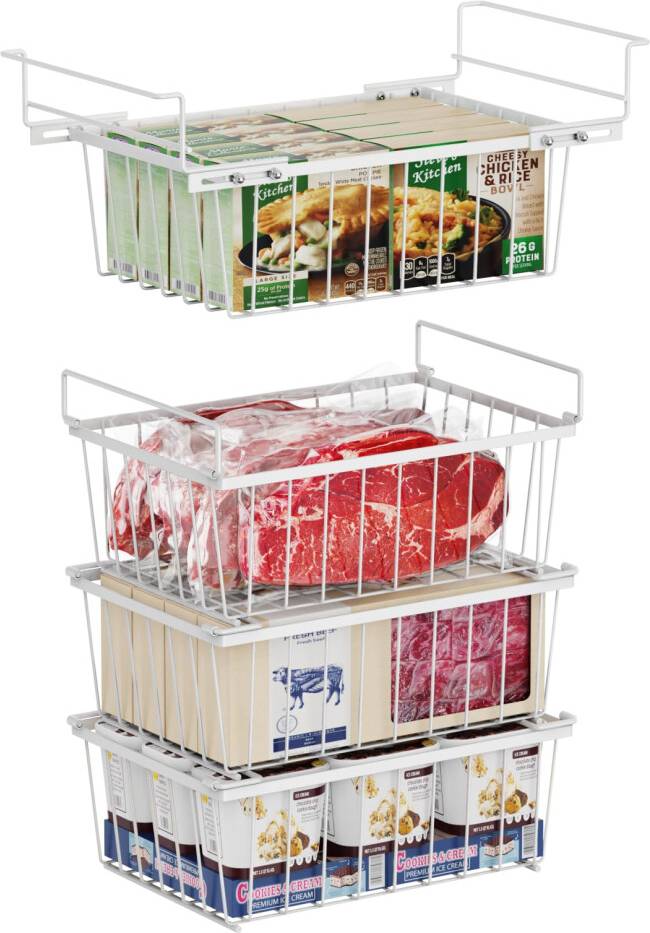 4 Pack Freezer Organiser Stackable Chest Baskets